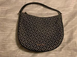 Michael Kors Dover Large Half Moon Shoulder Bag in Signature Jacquard Black/Wht